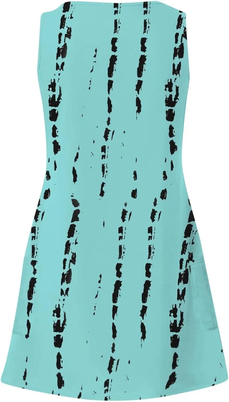 Scoop Neck Sleeveless Dresses for Women Summer with Pockets Spring Fashion Graphic Classic School Comfort Sundress
