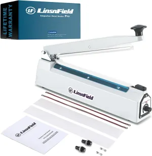 Sealer Pro, 12-inch Super Impulse Heat Bag Sealer, 7-mm Sealing System with Patent for Never Burn Out, Antioxidant Aluminium Shield, Copper Transformer, Built-in Fuse Safety System, White