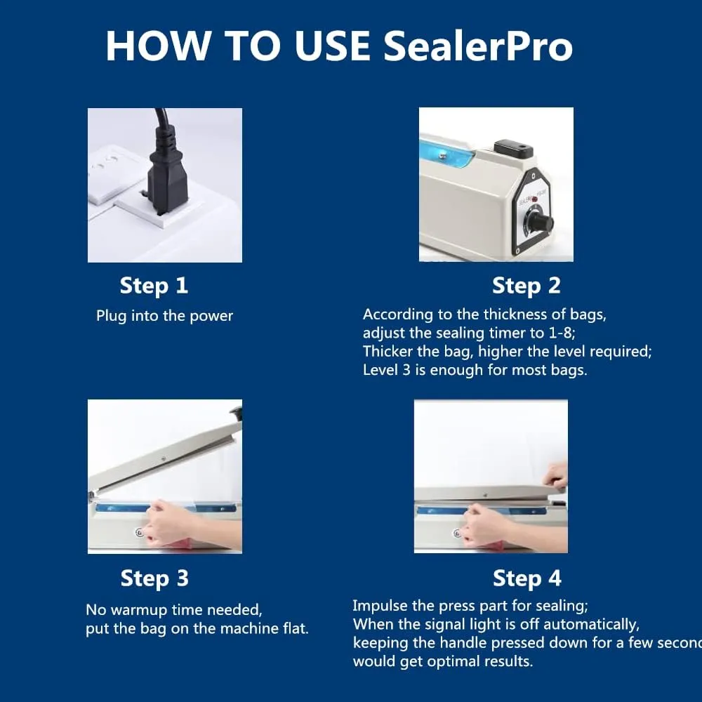 Sealer Pro, 12-inch Super Impulse Heat Bag Sealer, 7-mm Sealing System with Patent for Never Burn Out, Antioxidant Aluminium Shield, Copper Transformer, Built-in Fuse Safety System, White