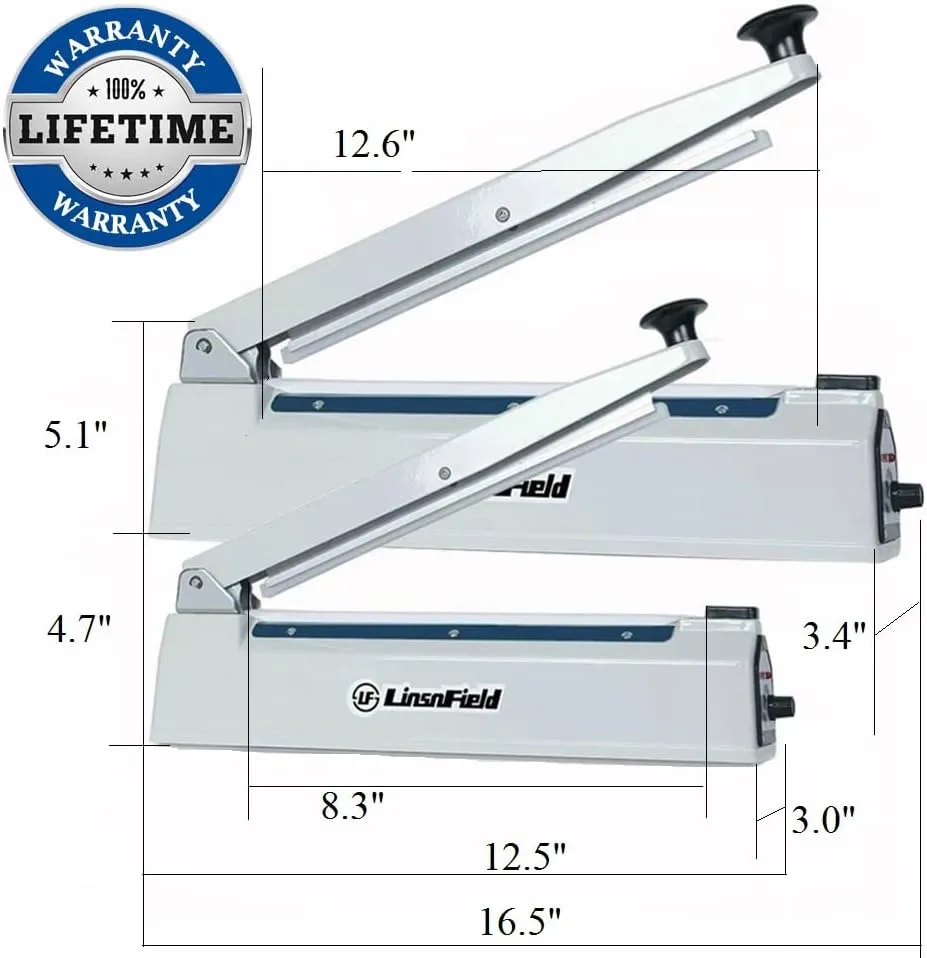 Sealer Pro, 12-inch Super Impulse Heat Bag Sealer, 7-mm Sealing System with Patent for Never Burn Out, Antioxidant Aluminium Shield, Copper Transformer, Built-in Fuse Safety System, White