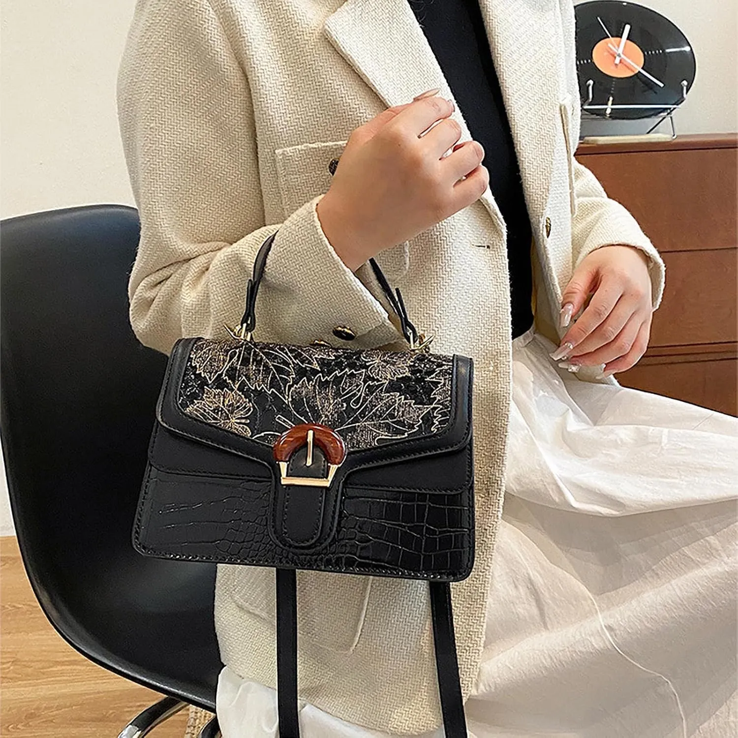 Serpentine Print Ladies Luxury Leather Top Handling Satchel Tote Retro Travel Party PU Stylish Shoulder Bag