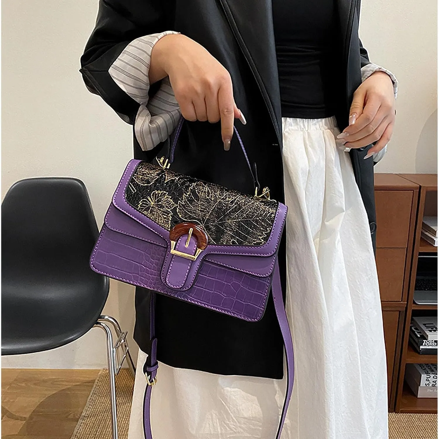 Serpentine Print Ladies Luxury Leather Top Handling Satchel Tote Retro Travel Party PU Stylish Shoulder Bag