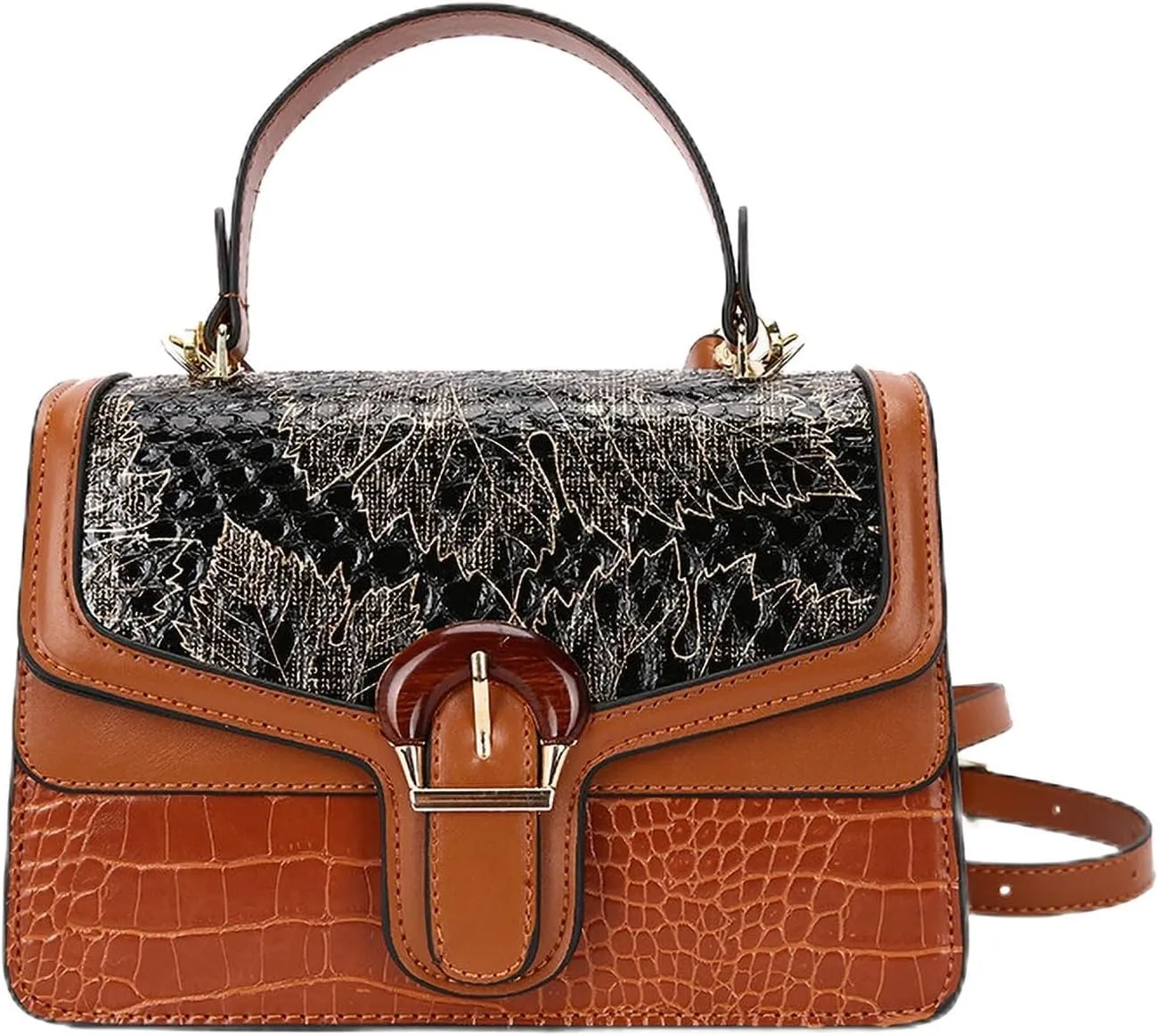 Serpentine Print Ladies Luxury Leather Top Handling Satchel Tote Retro Travel Party PU Stylish Shoulder Bag