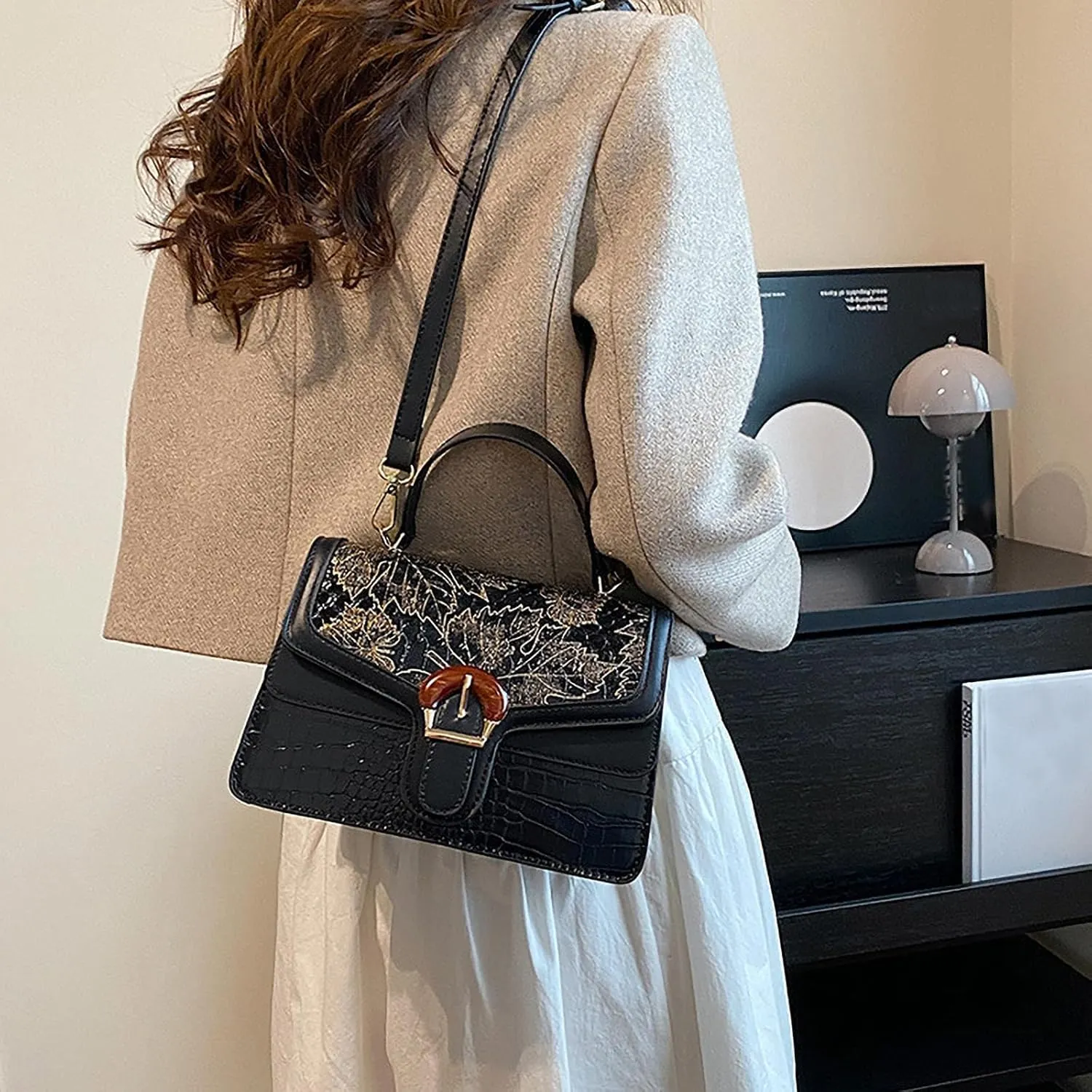 Serpentine Print Ladies Luxury Leather Top Handling Satchel Tote Retro Travel Party PU Stylish Shoulder Bag