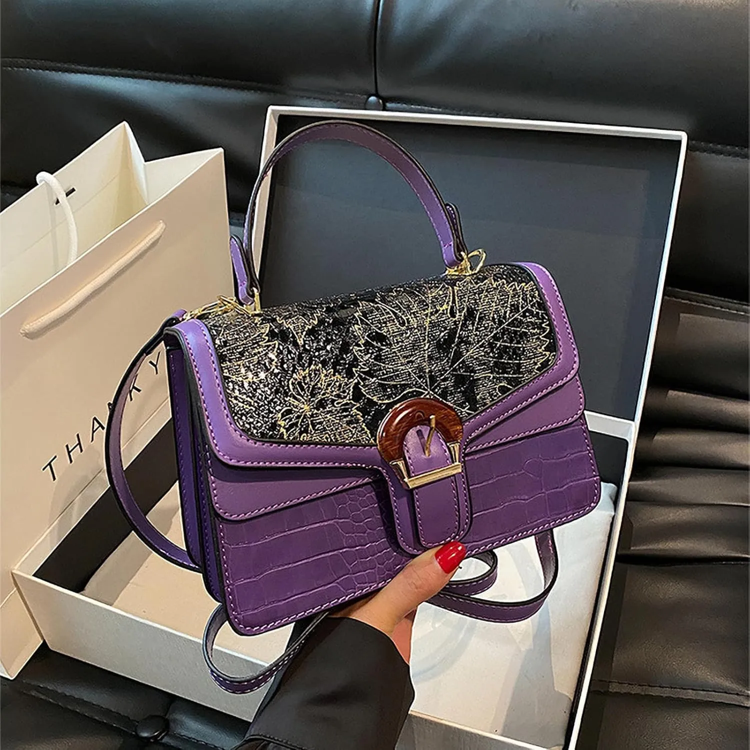 Serpentine Print Ladies Luxury Leather Top Handling Satchel Tote Retro Travel Party PU Stylish Shoulder Bag