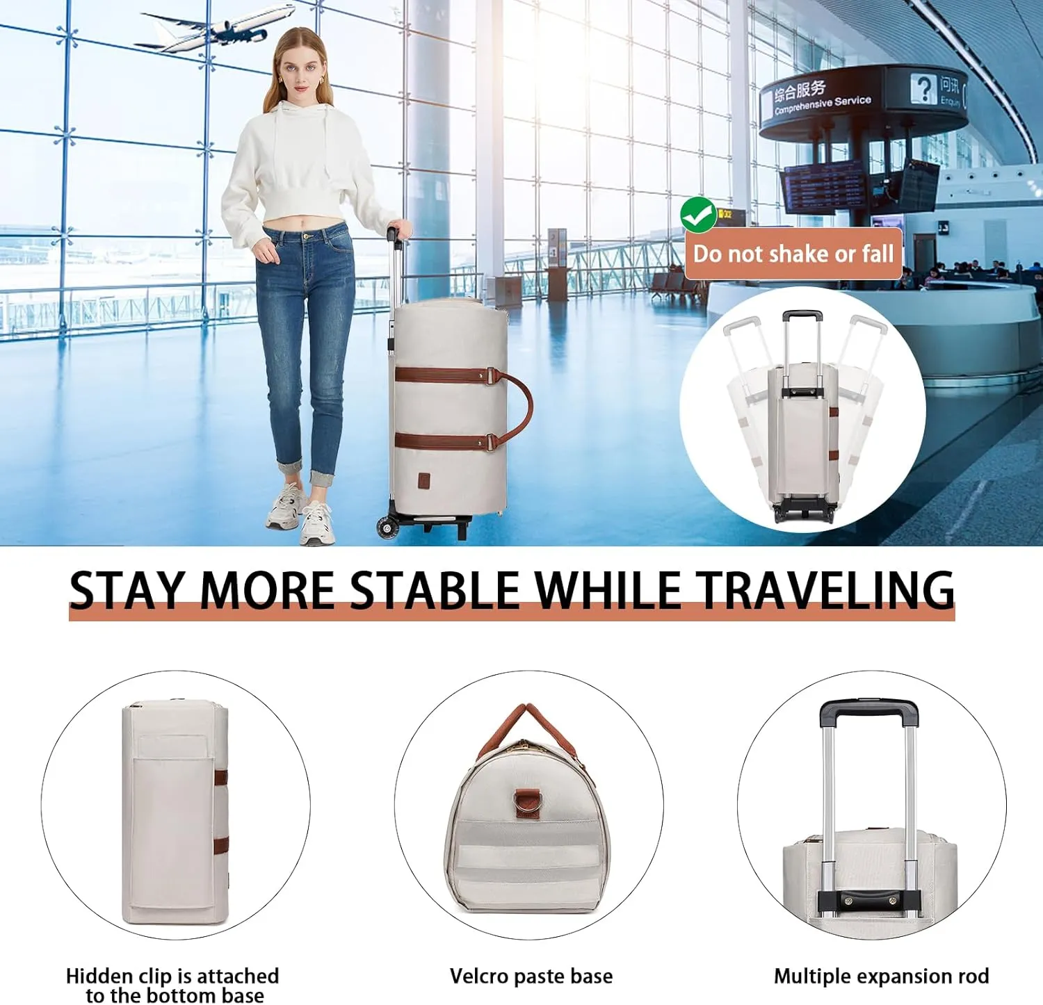 seyfocnia Rolling Garment Bag with Wheels,Wheeled Garment Bag Duffle Bag for Travel with Wheels Overnight Bags for Women with Wheels Garment Bag Suitcase Garment Duffle Bag-Beige