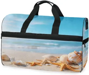 Shells Beaches Seashores Travel Duffel Bag Luggage Sports Gym Bags With Shoes Compartment Large Capacity Lightweight Duffle Bag For Men Women