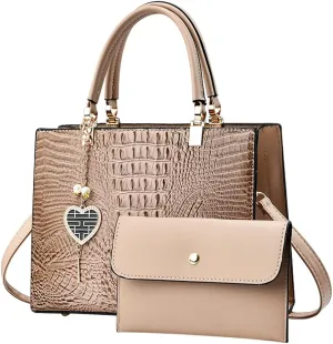 Shiny Crocodile-Print Large Capacity Work Tote Bags for Women - Stylish Croc Embossed Leather Handbag, Spacious Top-Handle Designer Shoulder Tote for Office and Travel