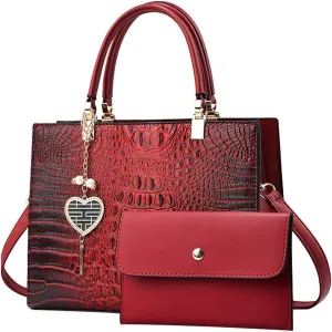 Shiny Crocodile-Print Large Capacity Work Tote Bags for Women - Stylish Croc Embossed Leather Handbag, Spacious Top-Handle Designer Shoulder Tote for Office and Travel