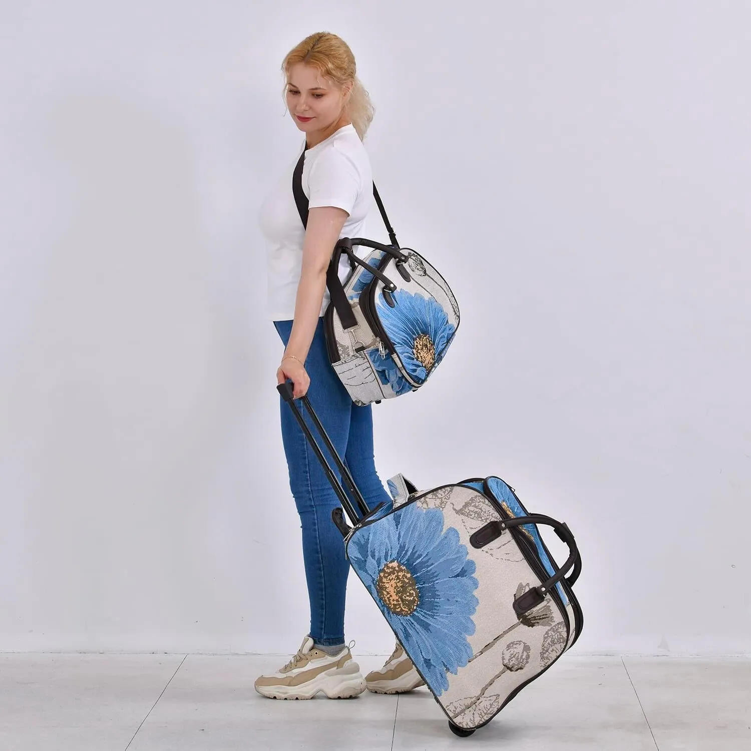 Shop LC Set of 2 Beige with Butterfly Travel Bag - Large Wheeled Rolling Duffel Bag and Small Duffel Bag Mothers Day Gifts