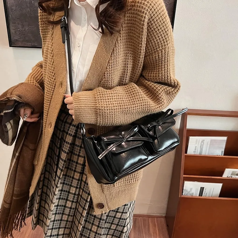 Shoulder Bag for Women Coquette Bow Purse Y2k Hobo Handbag Faux Leather Red Purse Burgundy Crossbody Bag with Zipper