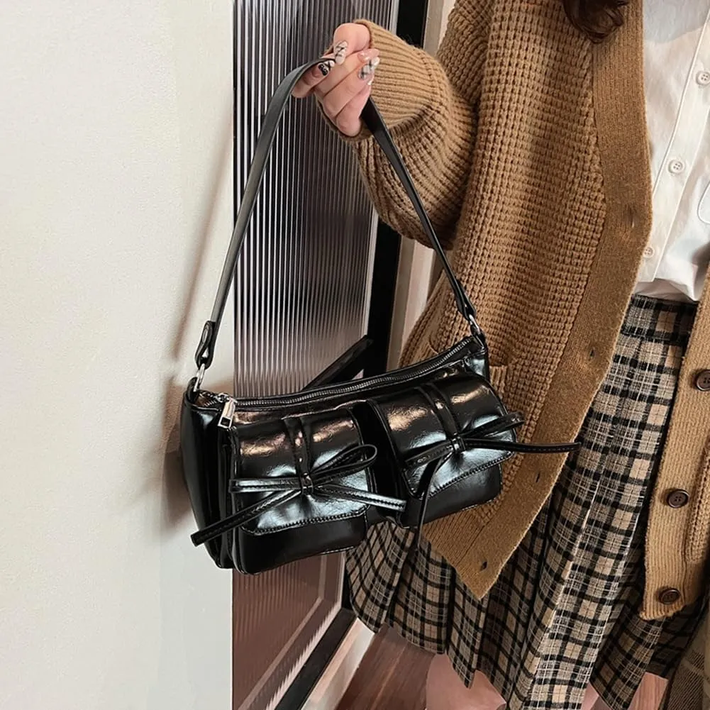 Shoulder Bag for Women Coquette Bow Purse Y2k Hobo Handbag Faux Leather Red Purse Burgundy Crossbody Bag with Zipper