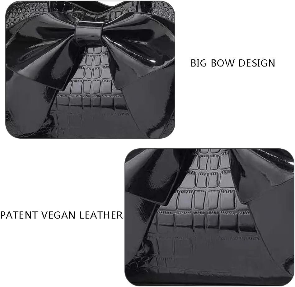 Shoulder Bags for Women Cute Big Bow Tote Handbag PU Patent Leather Purse Work Shopper Satchel with Zipper Closure