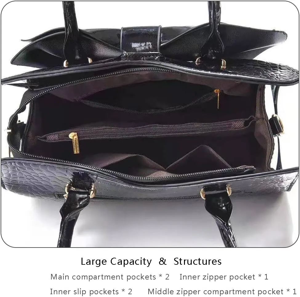 Shoulder Bags for Women Cute Big Bow Tote Handbag PU Patent Leather Purse Work Shopper Satchel with Zipper Closure