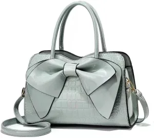 Shoulder Bags for Women Cute Big Bow Tote Handbag PU Patent Leather Purse Work Shopper Satchel with Zipper Closure