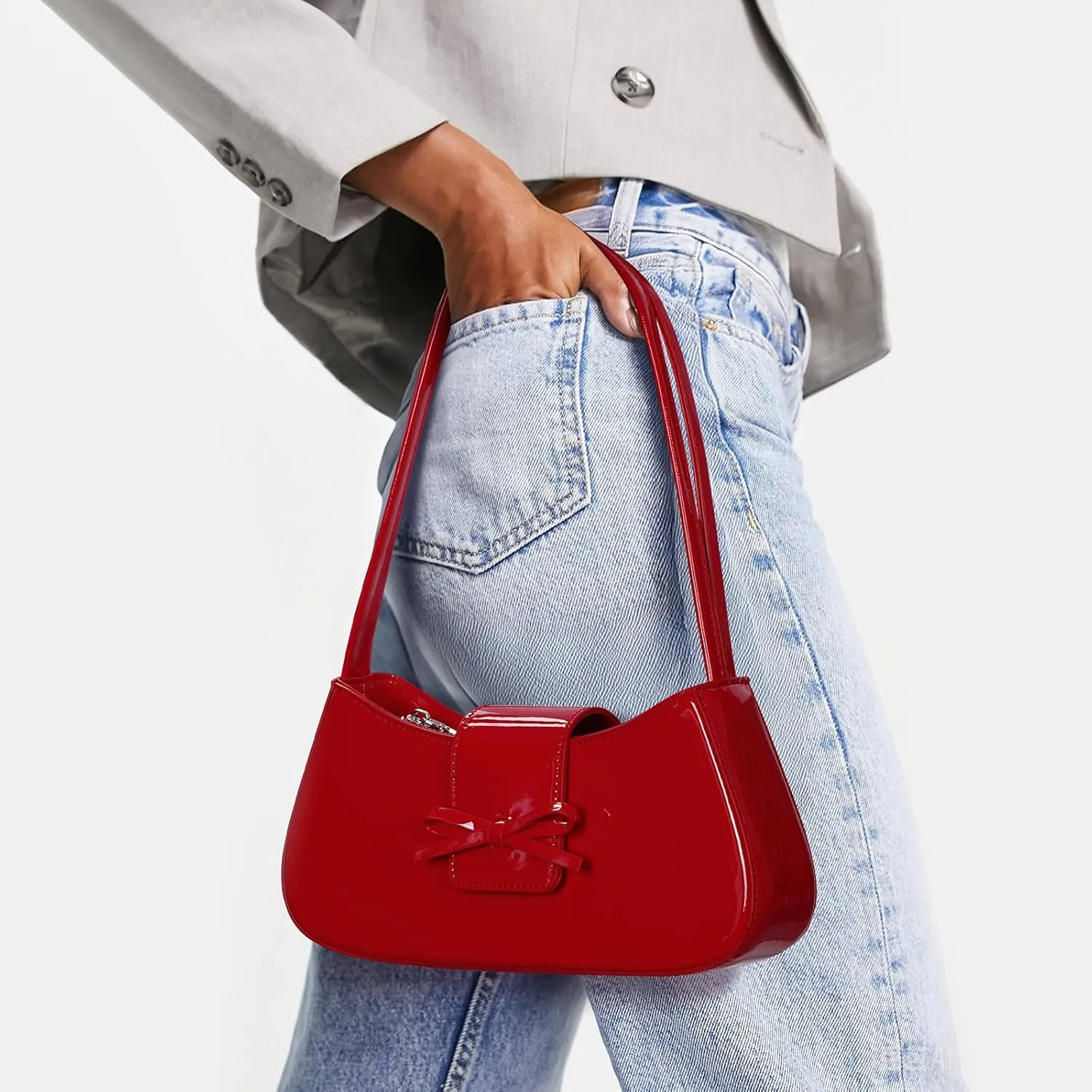 Shoulder Bags for Women Patent Leather Red Purse Coquette Bow Purse Y2k Small Shoulder Bag Mini Clutch Purse Handbag