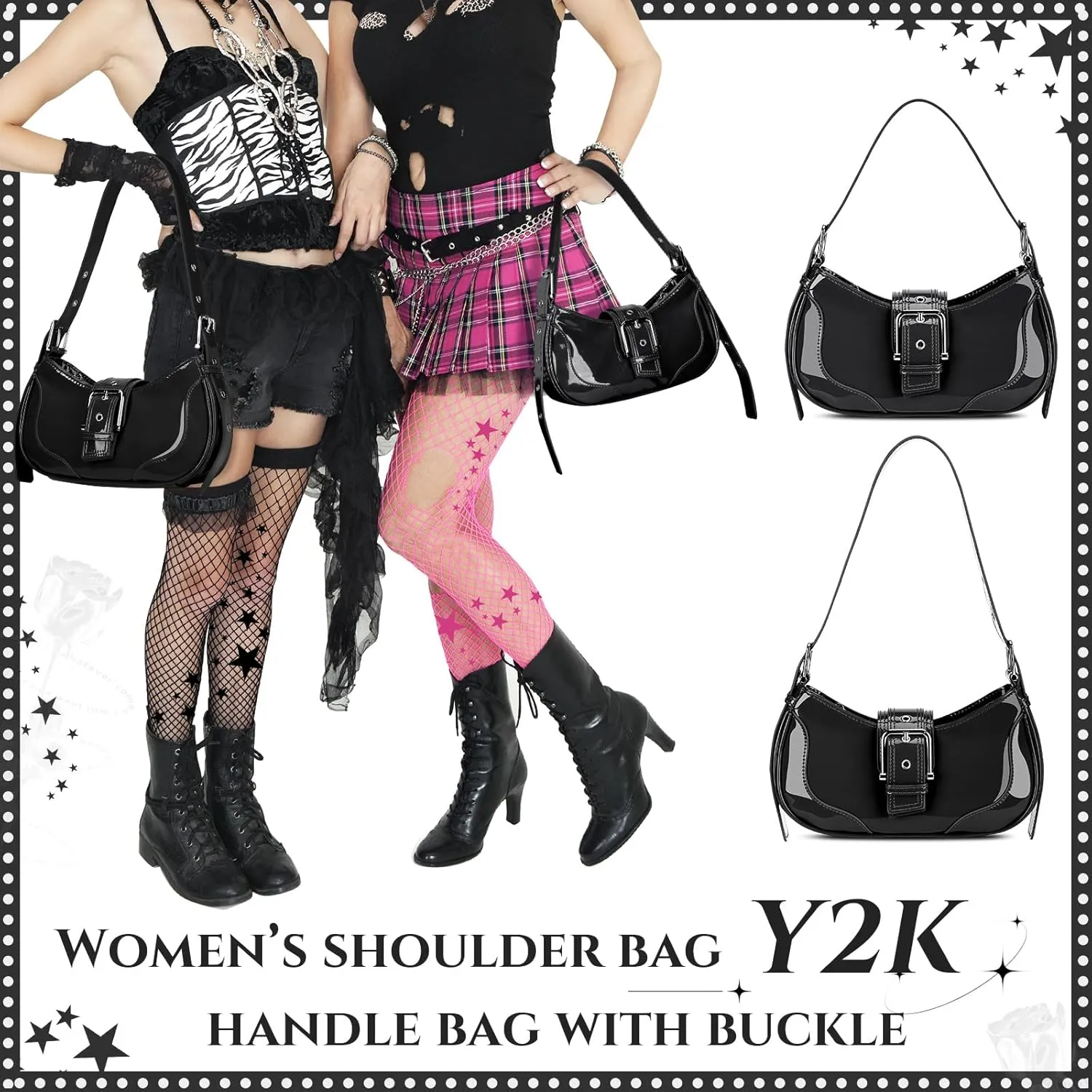 Shoulder Bags Y2k Purse for Women, Top Handle Purses Buckle Punk Hobo Clutch Crossbody Bag Trendy Leather Handbag