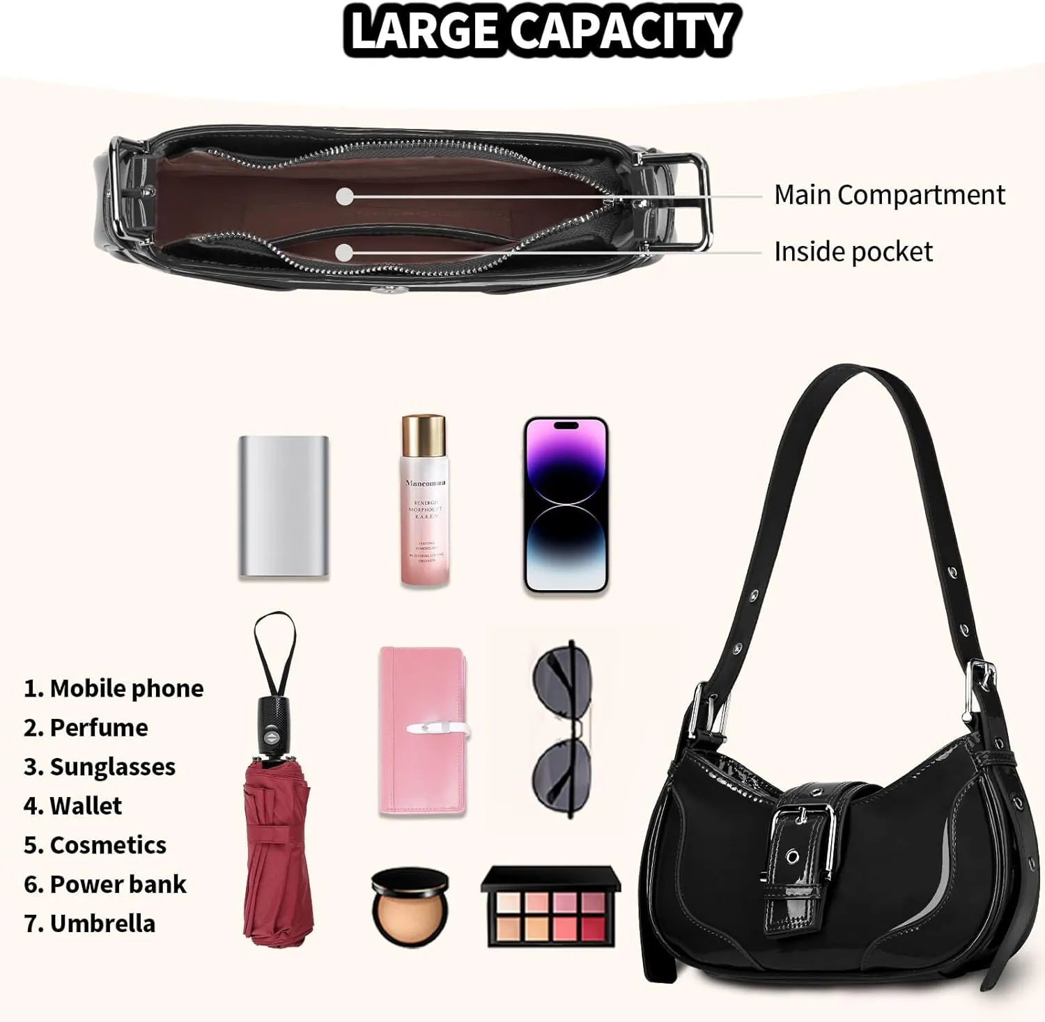 Shoulder Bags Y2k Purse for Women, Top Handle Purses Buckle Punk Hobo Clutch Crossbody Bag Trendy Leather Handbag