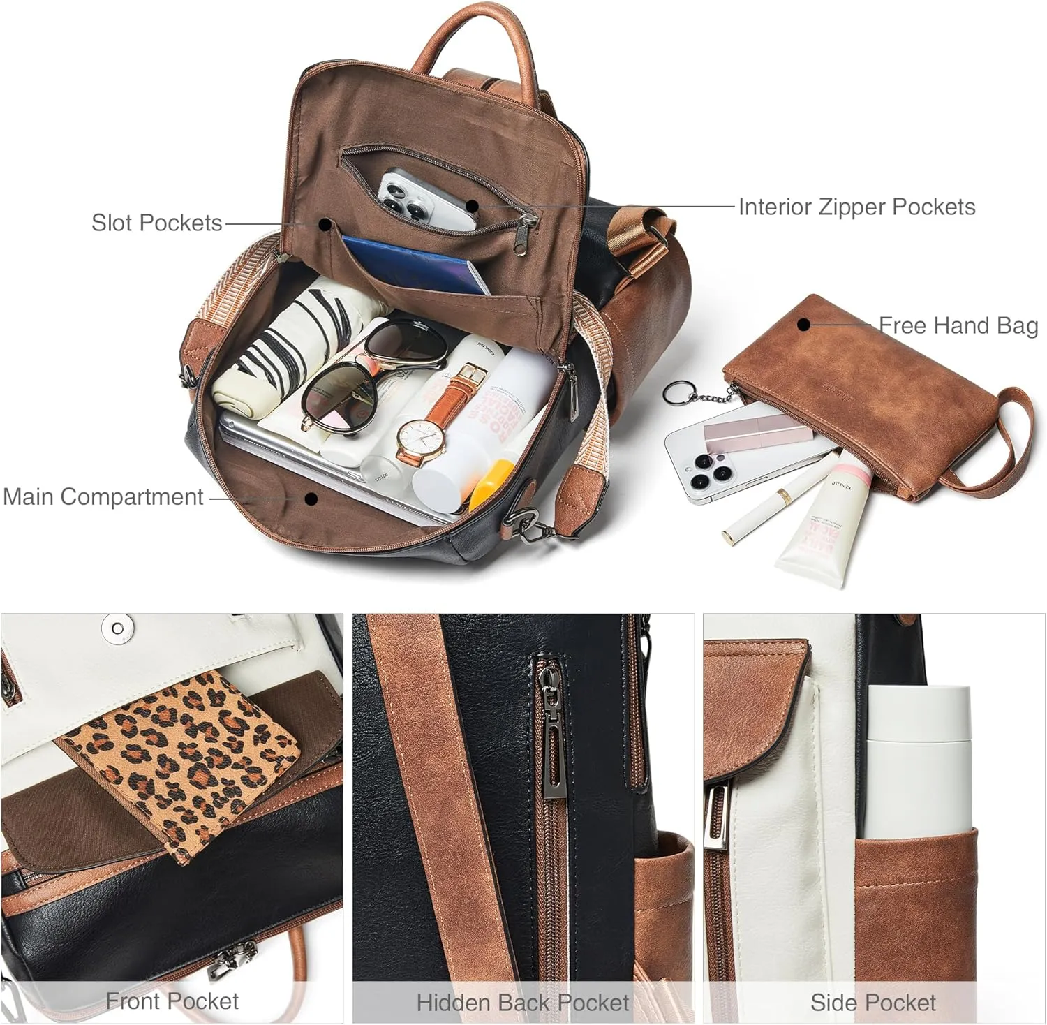 Shrrie Backpack Purse for Women Fashion Leather Backpack Purse Designer Travel Backpack Convertible Shoulder Bag with Wristlet