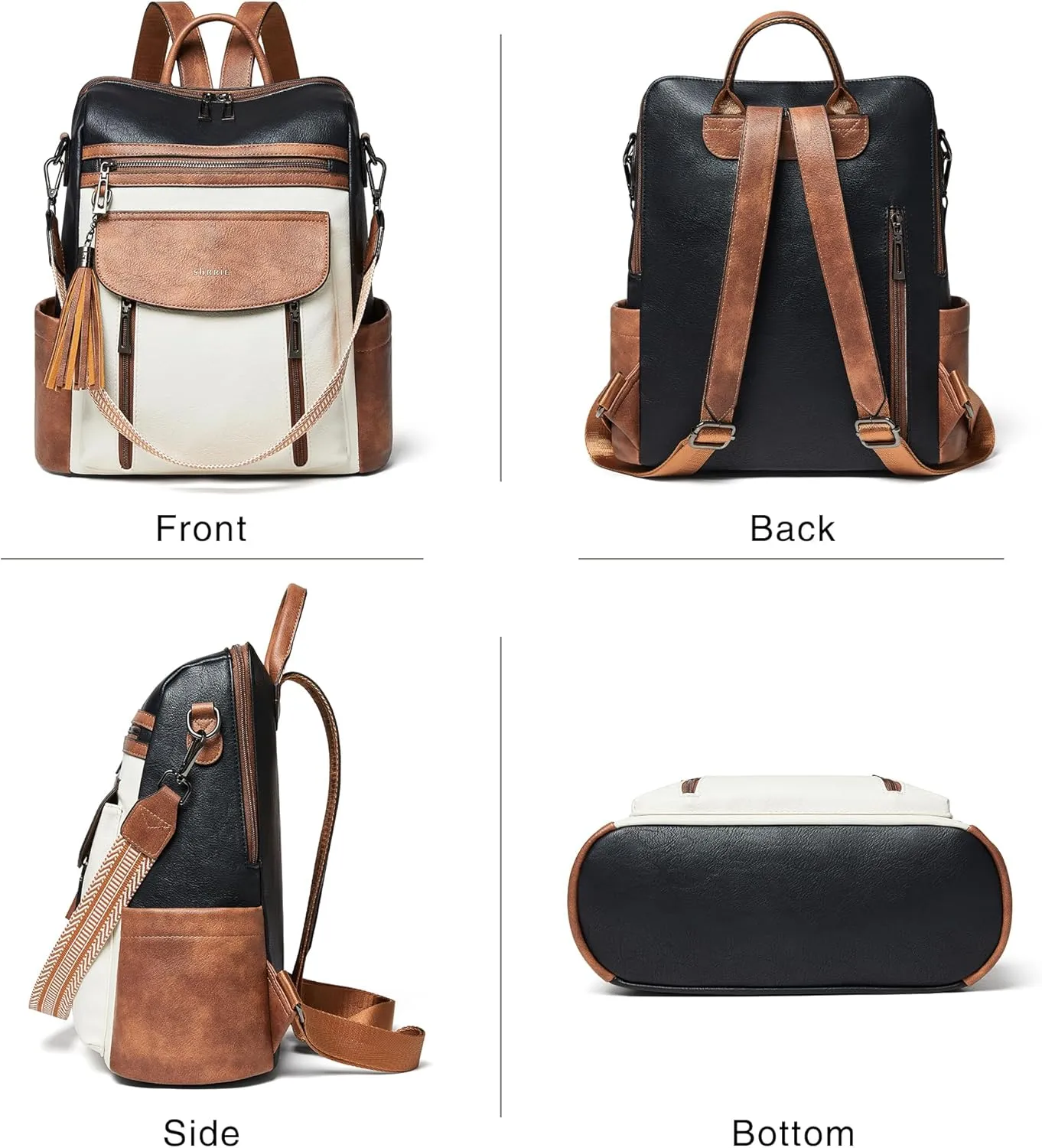 Shrrie Backpack Purse for Women Fashion Leather Backpack Purse Designer Travel Backpack Convertible Shoulder Bag with Wristlet