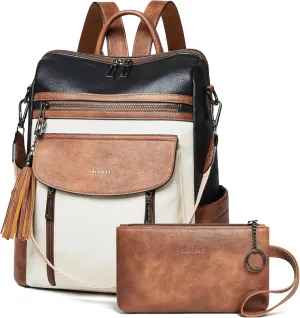 Shrrie Backpack Purse for Women Fashion Leather Backpack Purse Designer Travel Backpack Convertible Shoulder Bag with Wristlet