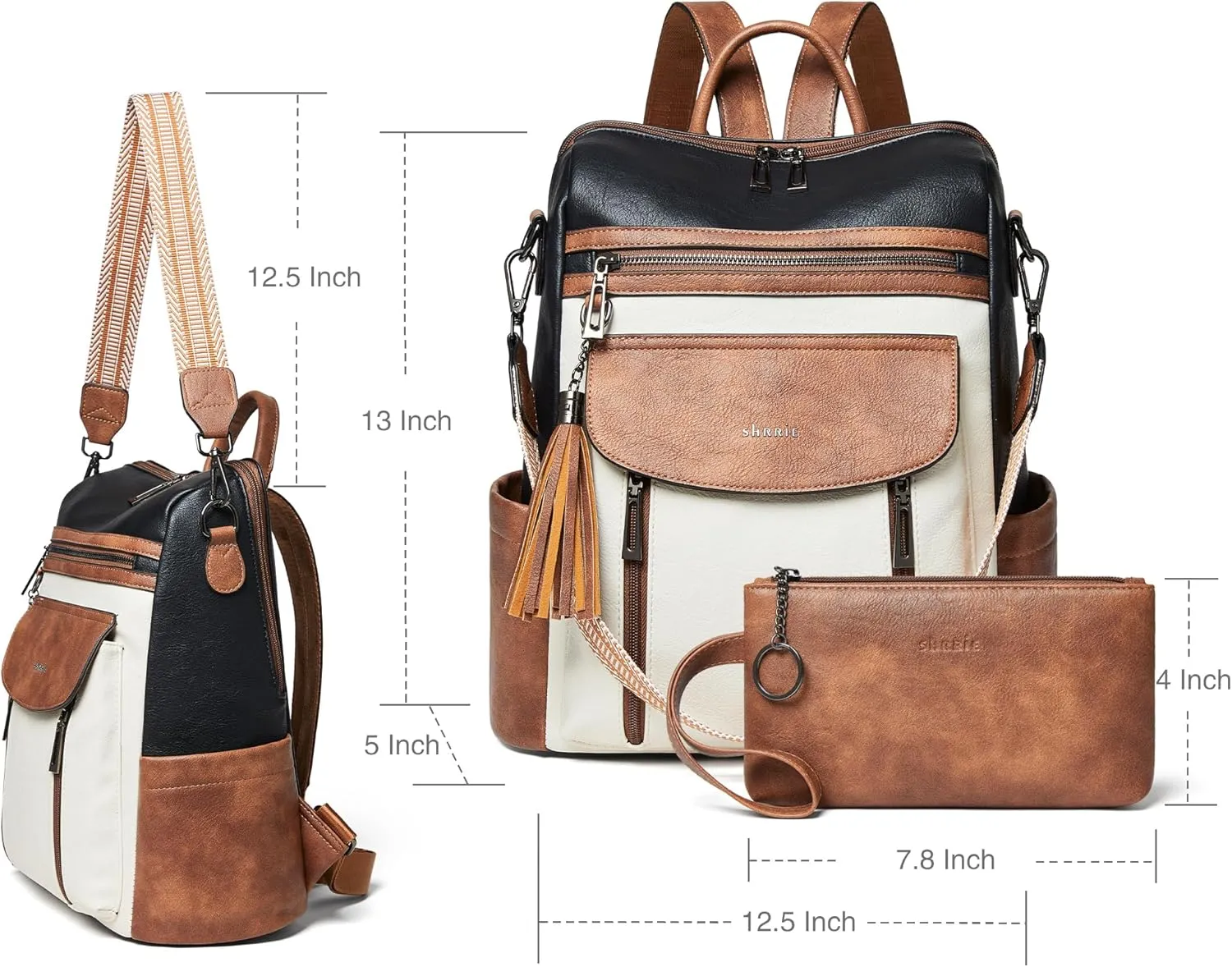 Shrrie Backpack Purse for Women Fashion Leather Backpack Purse Designer Travel Backpack Convertible Shoulder Bag with Wristlet