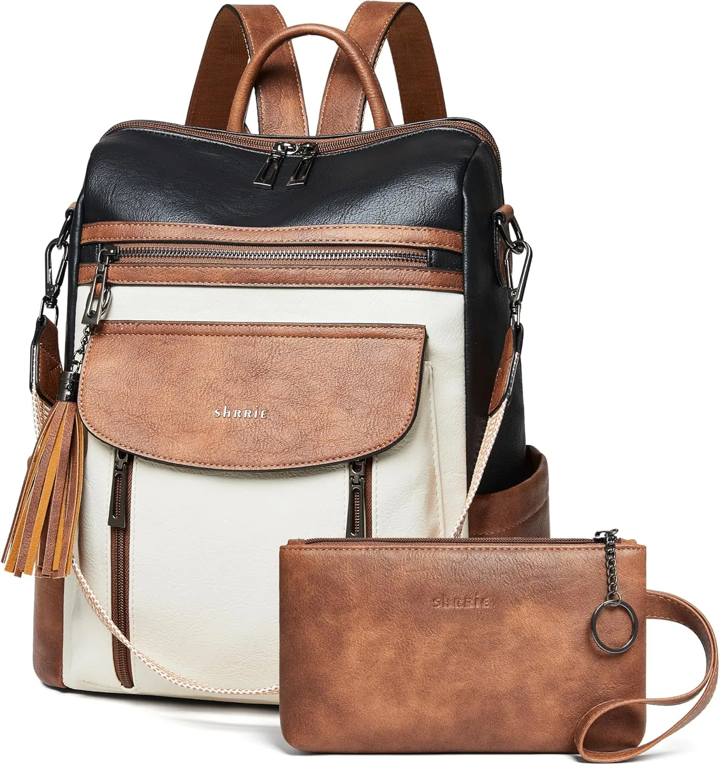 Shrrie Backpack Purse for Women Fashion Leather Backpack Purse Designer Travel Backpack Convertible Shoulder Bag with Wristlet