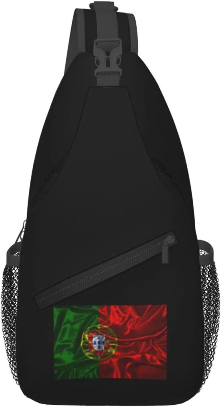 Silk Style Flag Of Portugal Crossbody Bags For Women Men Chest Backpack Gym Shoulder Bag Travel Outdoor Sports Casual Crossbody Bags