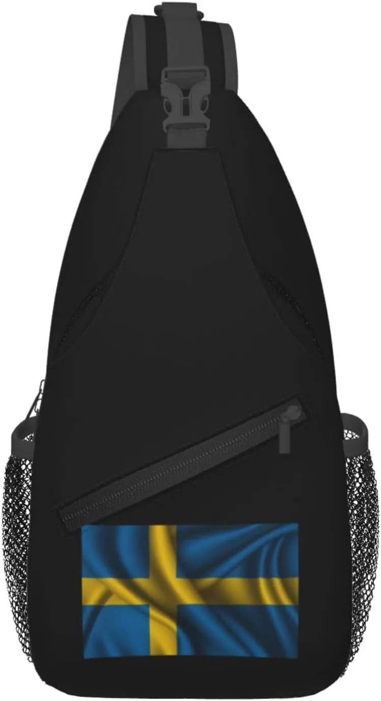 Silk Style Flag Of Sweden Crossbody Bags For Women Men Chest Backpack Gym Shoulder Bag Travel Outdoor Sports Casual Crossbody Bags