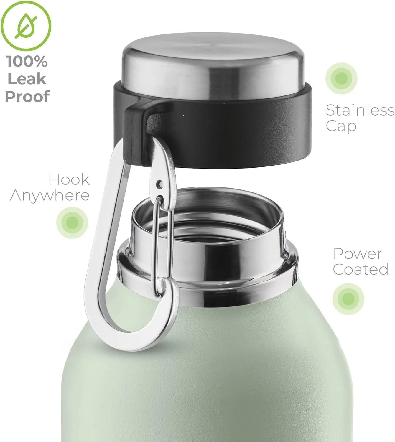 SipX™ Triple-Insulated Stainless Steel Water Bottle - 20oz. With Cover Lid, BPA-Free Reusable Insulated Water Bottle Keeps Cold For 24 Hours, (Green)