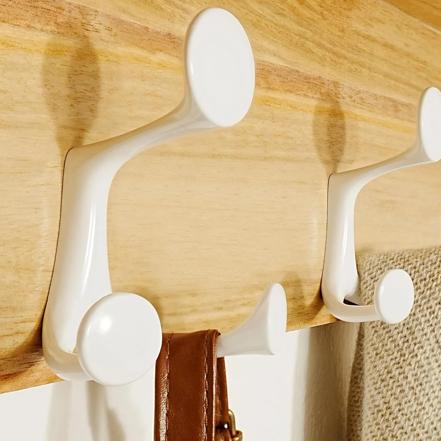 SKOLOO Wall Shelf with Hooks, 24-Inch Coat Rack Wall Mount with Shelf Organizer - Lightweight & Sturdy​​, 5 Tri Hooks - Perfect for Entryway, Hallway, Living Room, Bedroom, Mudroom, Natural & White