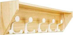 SKOLOO Wall Shelf with Hooks, 24-Inch Coat Rack Wall Mount with Shelf Organizer - Lightweight & Sturdy​​, 5 Tri Hooks - Perfect for Entryway, Hallway, Living Room, Bedroom, Mudroom, Natural & White