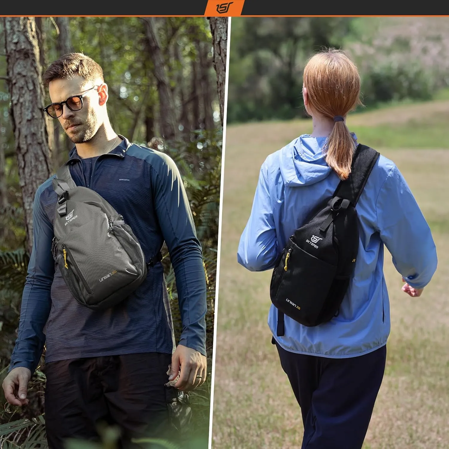 SKYSPER Sling Bag Crossbody Backpack - Chest Shoulder Cross Body Bag Travel Hiking Casual Daypack for Women Men(Jet Black)