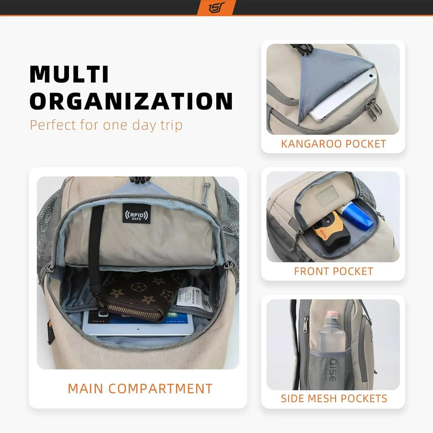 SKYSPER Sling Bag RFID Crossbody Sling Backpack Cross Body Shoulder Bag Travel Hiking Daypack for Women Men