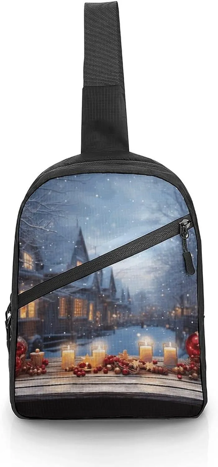 Sling Backpack for Women Men Crossbody Chest Bag Fanny Pack Christmas Atmosphere Sling Bag for Hiking Travel