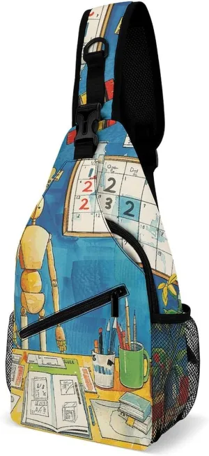Sling Backpack for Women Men Crossbody Chest Bag Fanny Pack Standing at The Table Sling Bag for Hiking Travel