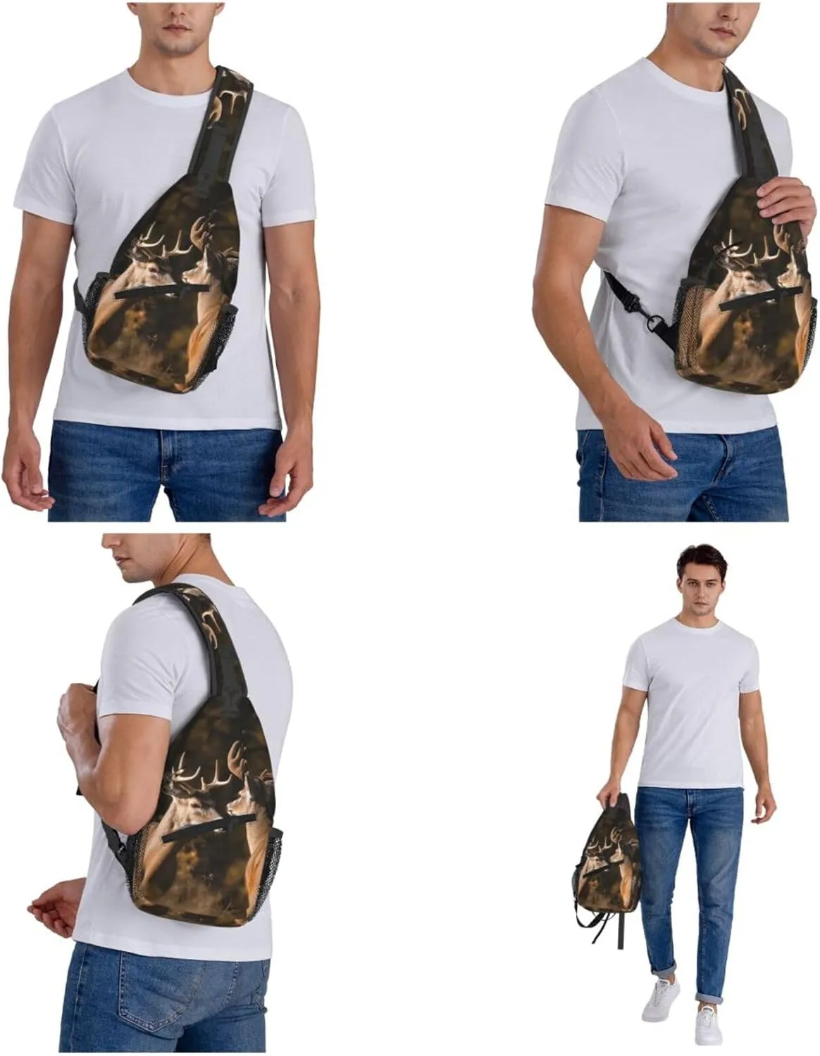 Sling Bag Crossbody Sling Backpack for Men Women Two deers Cross Chest Bag Travel Hiking Daypack