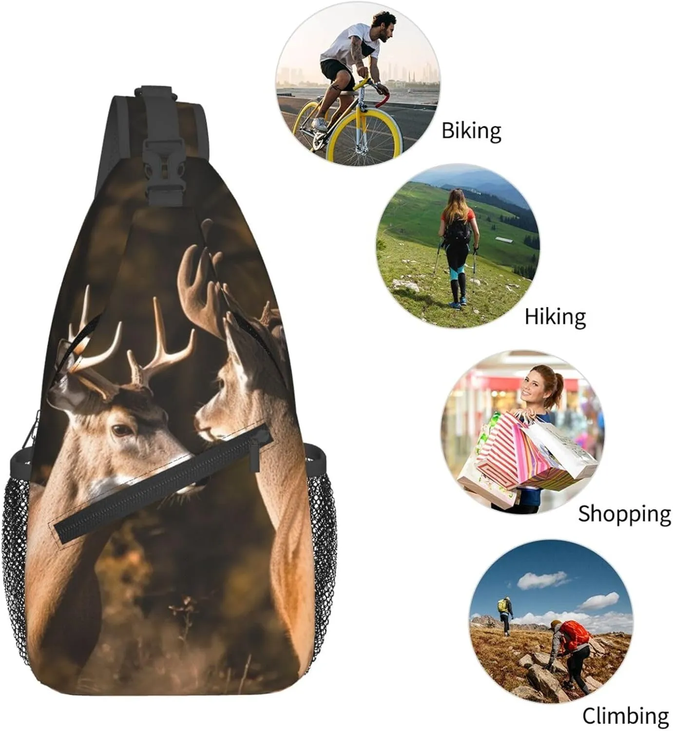 Sling Bag Crossbody Sling Backpack for Men Women Two deers Cross Chest Bag Travel Hiking Daypack