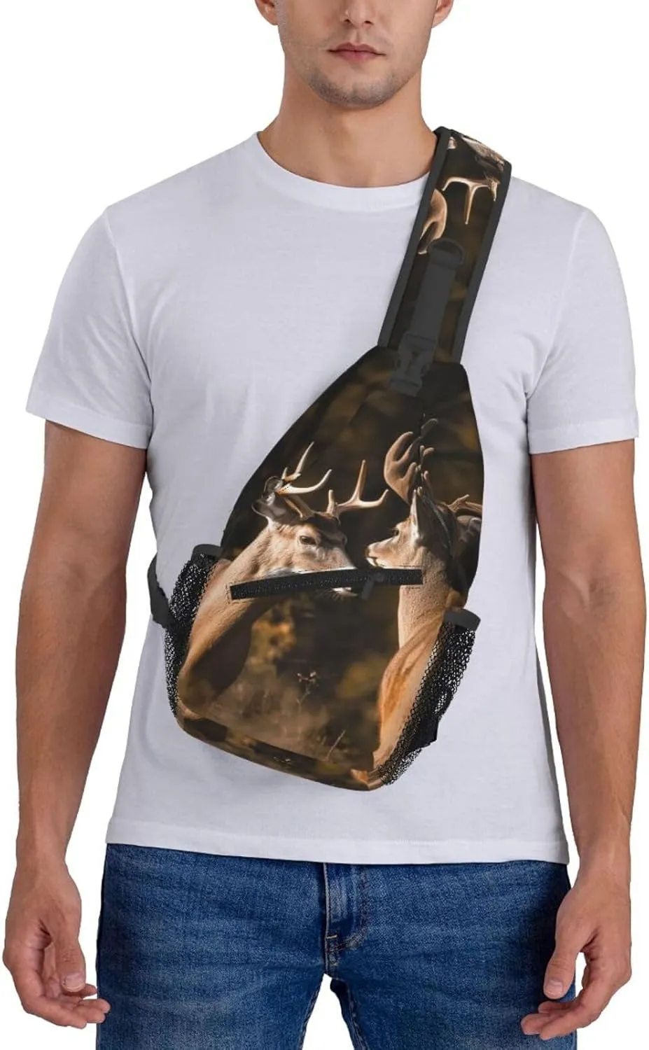 Sling Bag Crossbody Sling Backpack for Men Women Two deers Cross Chest Bag Travel Hiking Daypack