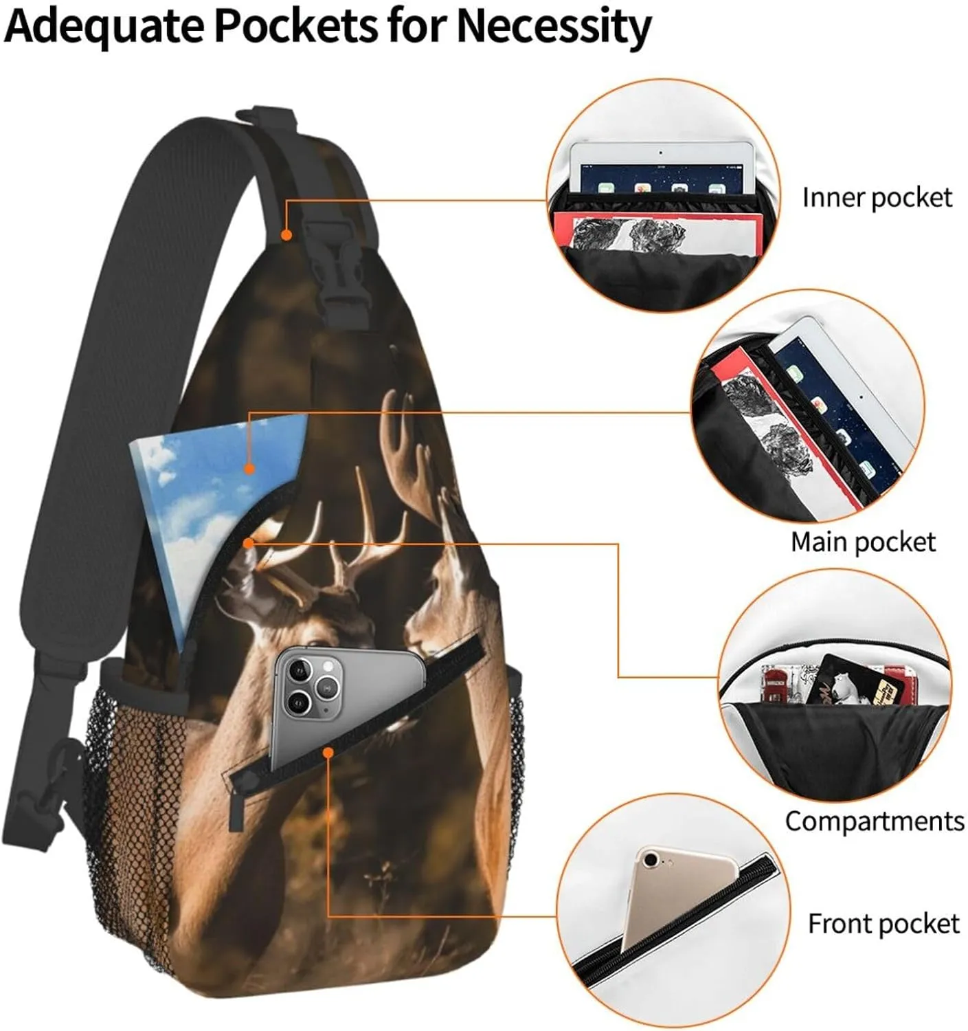 Sling Bag Crossbody Sling Backpack for Men Women Two deers Cross Chest Bag Travel Hiking Daypack