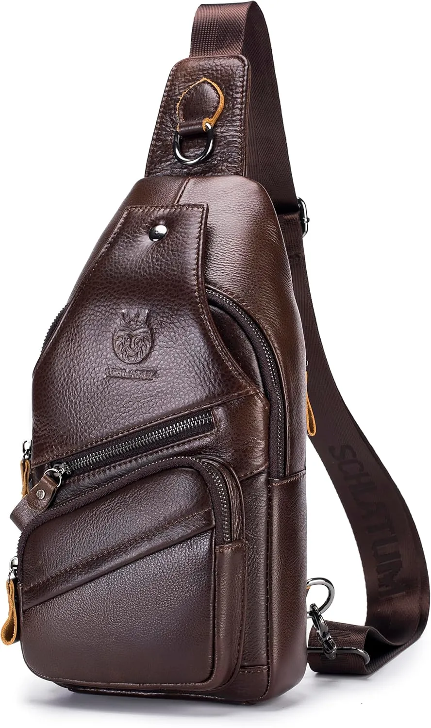 Sling Bag for Men Genuine Leather Small Man Bag Crossbody Mens Casual Chest Bag Daypack with USB Cable Hole