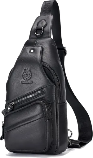 Sling Bag for Men Genuine Leather Small Man Bag Crossbody Mens Casual Chest Bag Daypack with USB Cable Hole