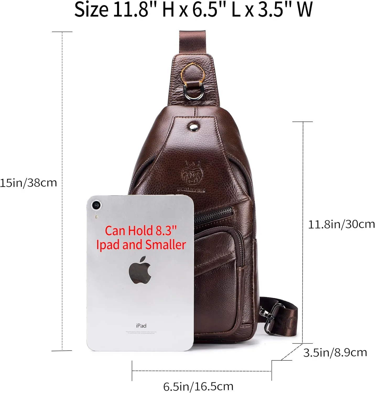 Sling Bag for Men Genuine Leather Small Man Bag Crossbody Mens Casual Chest Bag Daypack with USB Cable Hole