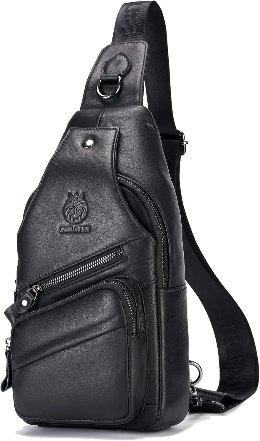 Sling Bag for Men Genuine Leather Small Man Bag Crossbody Mens Casual Chest Bag Daypack with USB Cable Hole