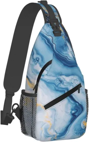 Sling Bag for Men Women Blue Marble Liquid Abstract Crossbody Backpack Casual Hiking Daypack for Travel Sport Running Chest Bag