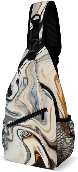 Sling Bag for Women Men Abstract Marble Ink Texture Crossbody Bag Hiking Chest Bag Crossbody Fanny Pack Fashion Waist Packs Casual Daypack Backpacks Shoulder Bag for Travel