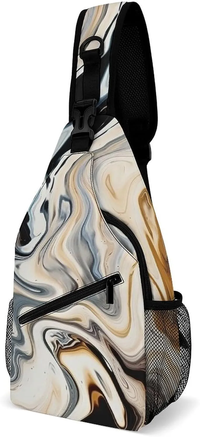 Sling Bag for Women Men Abstract Marble Ink Texture Crossbody Bag Hiking Chest Bag Crossbody Fanny Pack Fashion Waist Packs Casual Daypack Backpacks Shoulder Bag for Travel