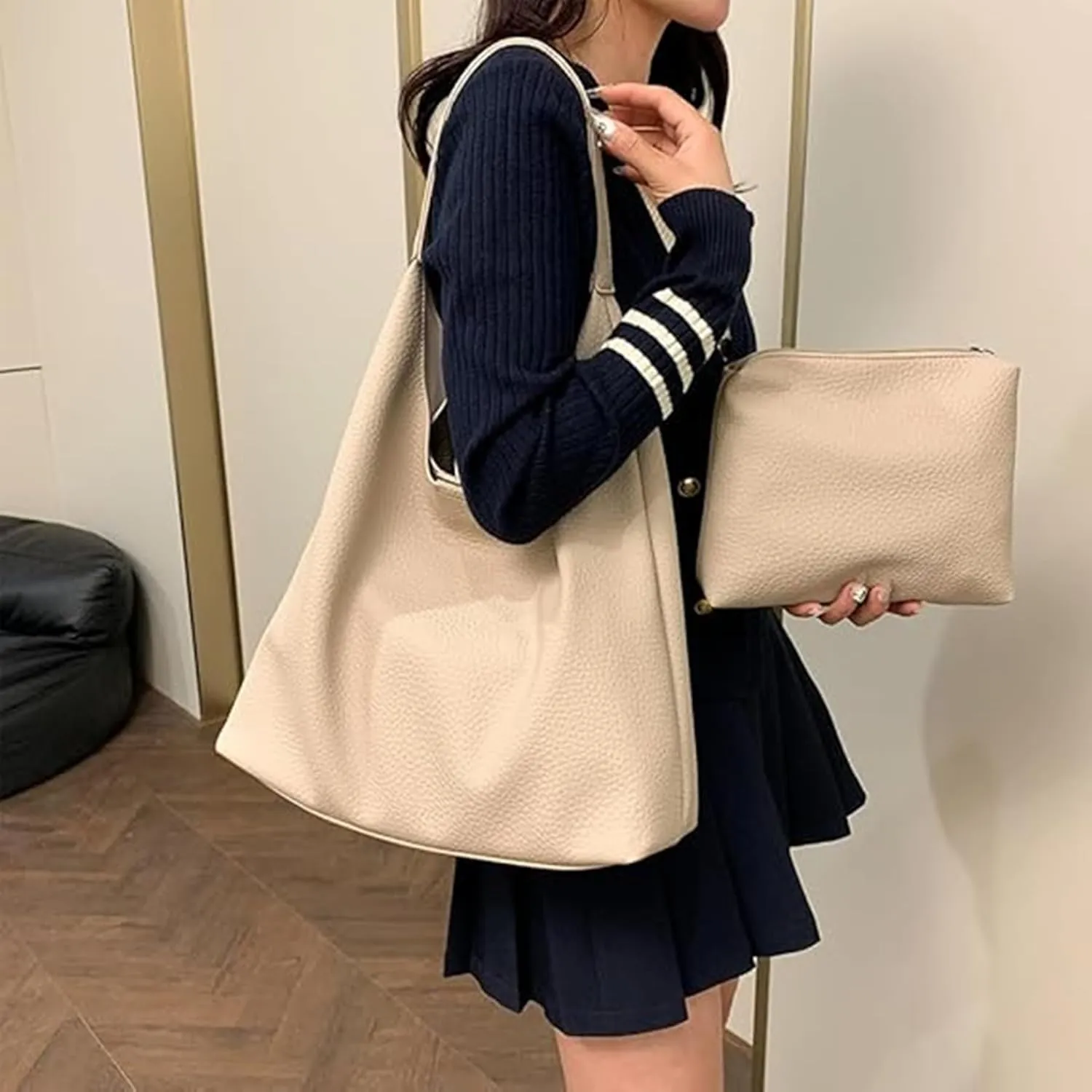 Slouchy Hobo Bags for Women Tote Bag,Retro PU Leather Crossbody Bag,Soft Shoulder Purses Handbags Large Capacity 2pcs