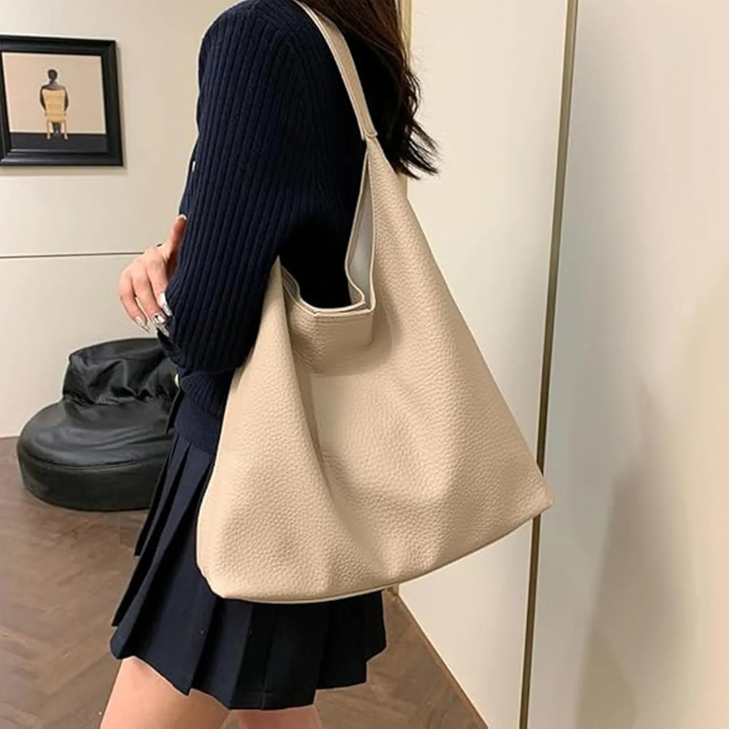 Slouchy Hobo Bags for Women Tote Bag,Retro PU Leather Crossbody Bag,Soft Shoulder Purses Handbags Large Capacity 2pcs