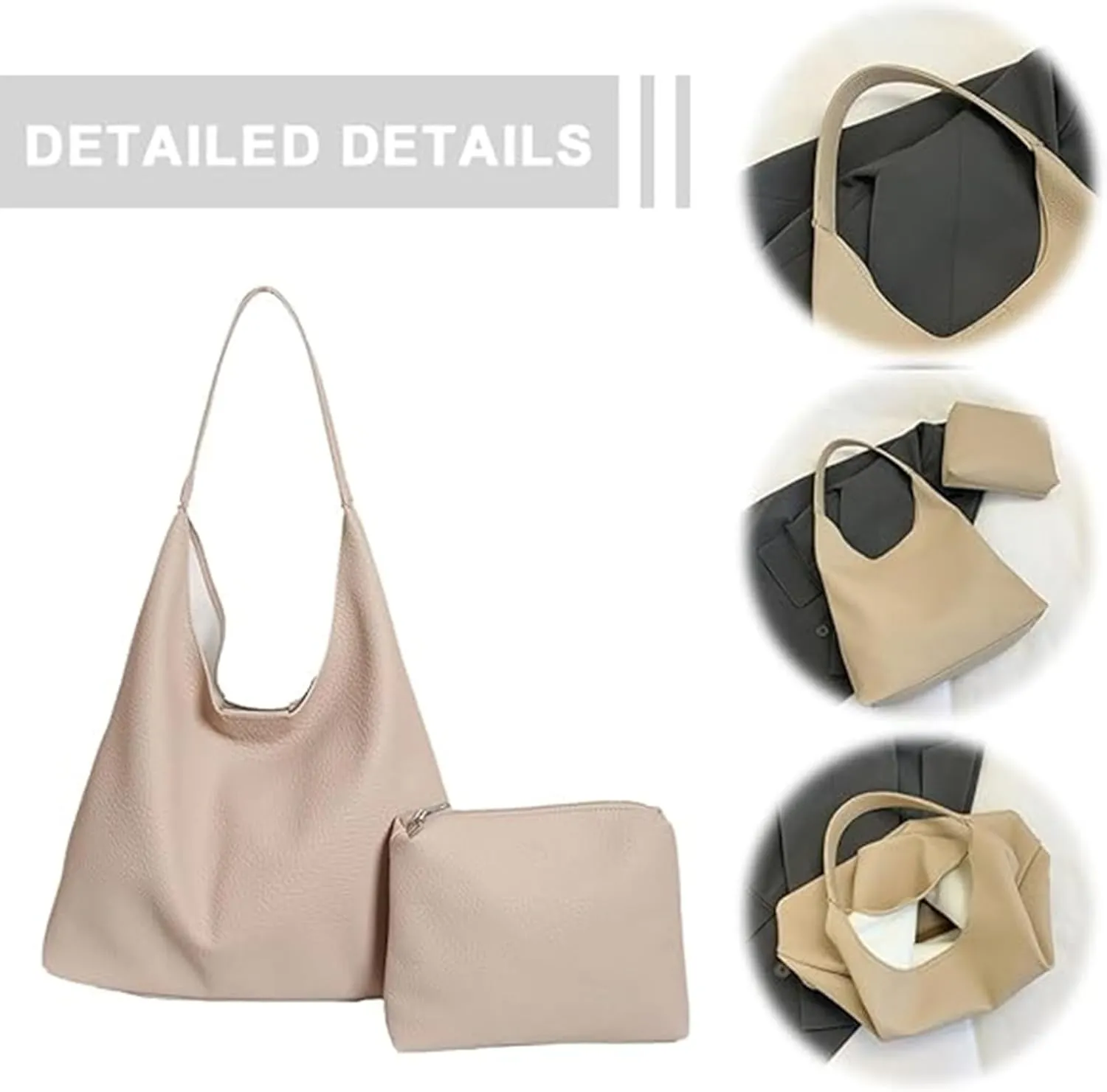 Slouchy Hobo Bags for Women Tote Bag,Retro PU Leather Crossbody Bag,Soft Shoulder Purses Handbags Large Capacity 2pcs